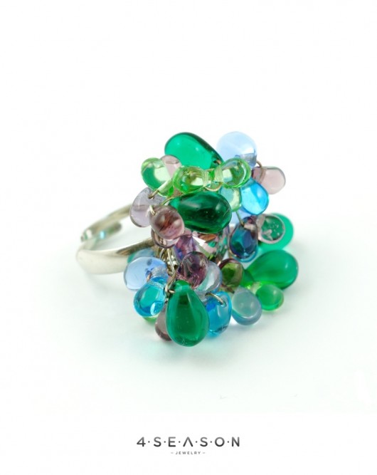 Pierścionek ze szklanymi kroplami i kryształem  4 Seasons Jewelry
