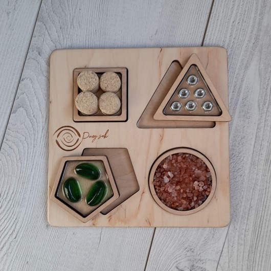 puzzle dla dzieci Sensoryczny sorter kształtów Drewniana układanka (4 wypełnienia)
