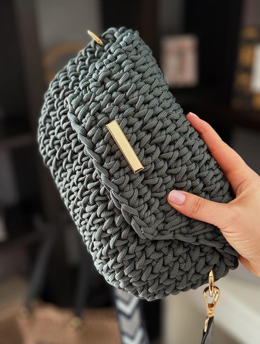 torby na ramię Torebka Summer Craftbags szałwia z ozdobnym paskiem