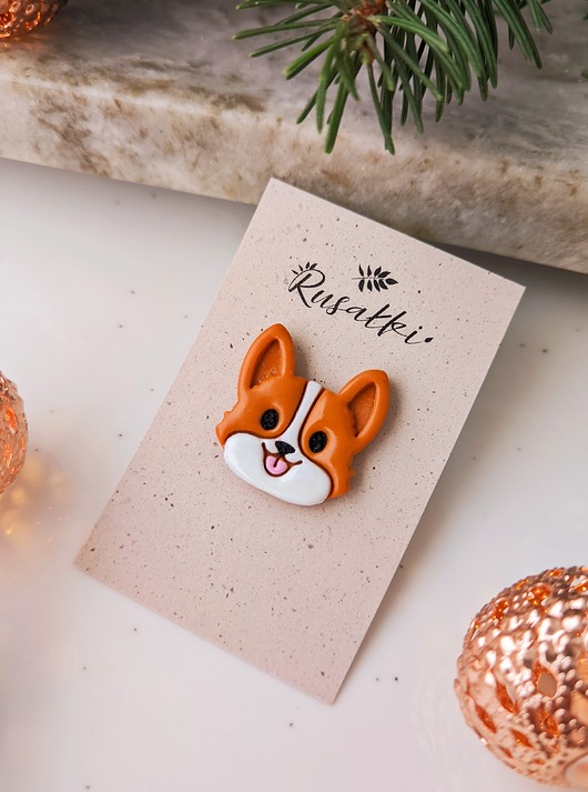przypinki Pin z psem pies corgi, rudy piesek, akcesoria z psim motywem, dla psiarza