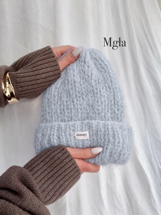 czapki damskie Puszysta czapka Cloud wełna merino alpaka *mgła*