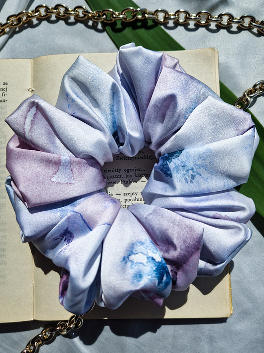 gumki do włosów Scrunchie Violet Aquarel XL - gumka do włosów satynowa liliowa