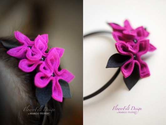 fuksja z szarym i czarnym opaska FlowerFelt Design