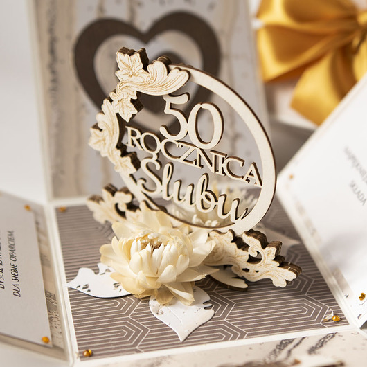 kartki scrapbooking 50 rocznica ślubu, złote gody, exploding box