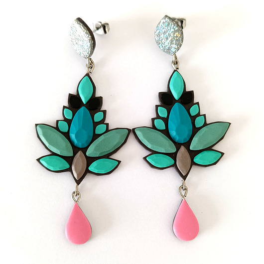 kolczyki z masy plastycznej Geometryczne Duże Turkusowe Kolczyki