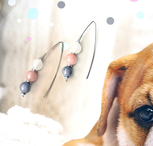 kolczyki srebrne SREBRNE KOLCZYKI z trzema minerałami