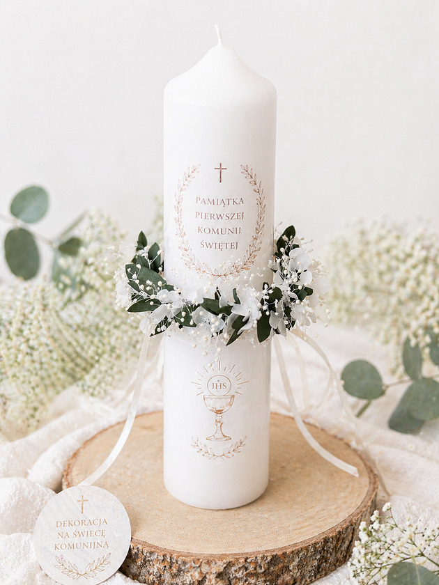 komunia - pozostałe Ozdoba na świecę komunijną suszki