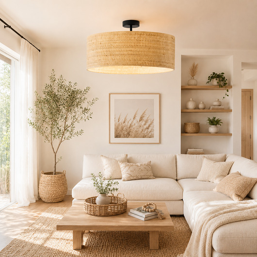 plafony Rattanowy plafon sufitowy nad stół do jadalni WENECJA BOHO fi - 60 cm