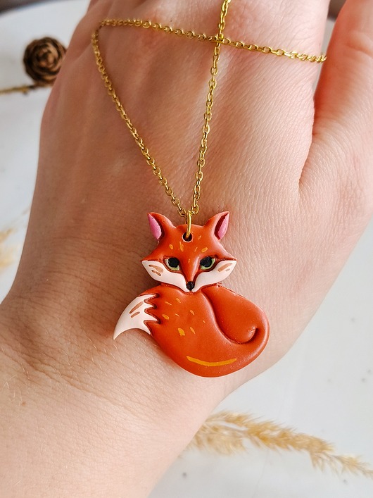 wisiory Naszyjnik z liskiem, pomarańczowy lis, zawieszka w kształcie lisa, boho