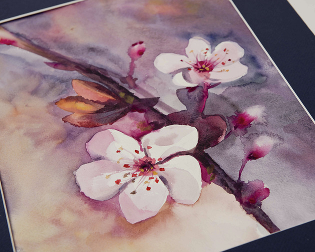 obrazy Akwarela ręcznie malowana kwitnąca wiśnia 50x 40cm