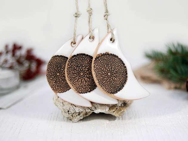 3 ceramiczne ozdoby choinkowe księżyce - modern 10FingersArt