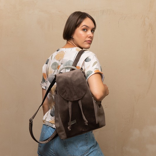 plecaki Welurowy plecak miejski olive brown