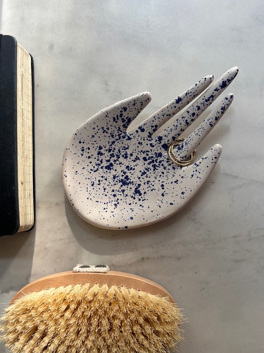 pojemniki na biżuterię Ceramiczna Łapka Handmade Talerzyk na Biżuterię Niebieskie Ciapki