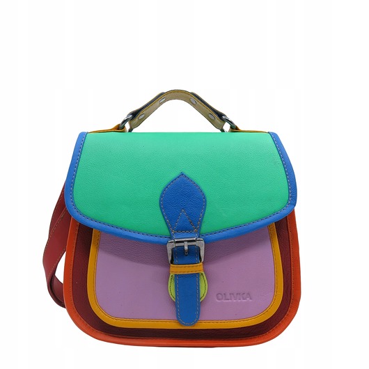 torby na ramię Torebka damska kolorowa skórzana skóra naturalna rączka pasek OLIVKA