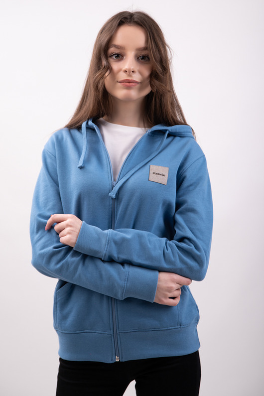 bluza z kapturem damska Bluza niebieska rozpinana bawełna organiczna GOTS