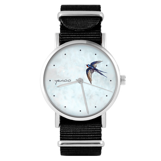 zegarki damskie Zegarek - Jaskółka - czarny, nylonowy