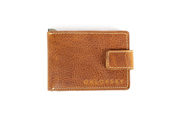 portfele męskie Męski brązowy portfel slimwallet ORLOVSKY W04 z klipsem na banknoty
