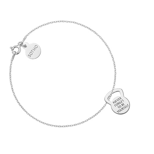 bransoletki srebrne Srebrna bransoletka kettlebell NEVER FORGET TO BE YOURSELF