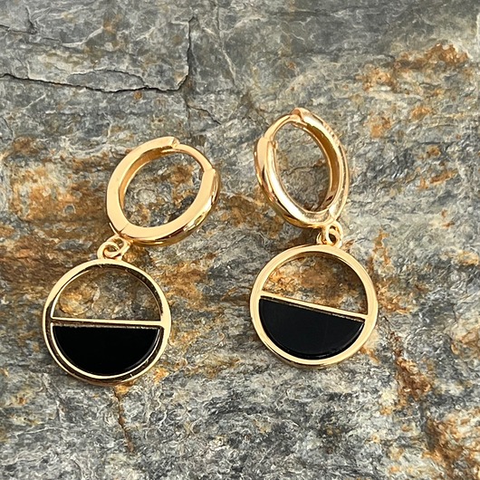 kolczyki pozłacane Kolczyki srebrne pozłacane z  onyksami