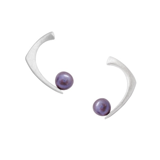 kolczyki srebrne PEARL / satin silver earrings with dark pearl