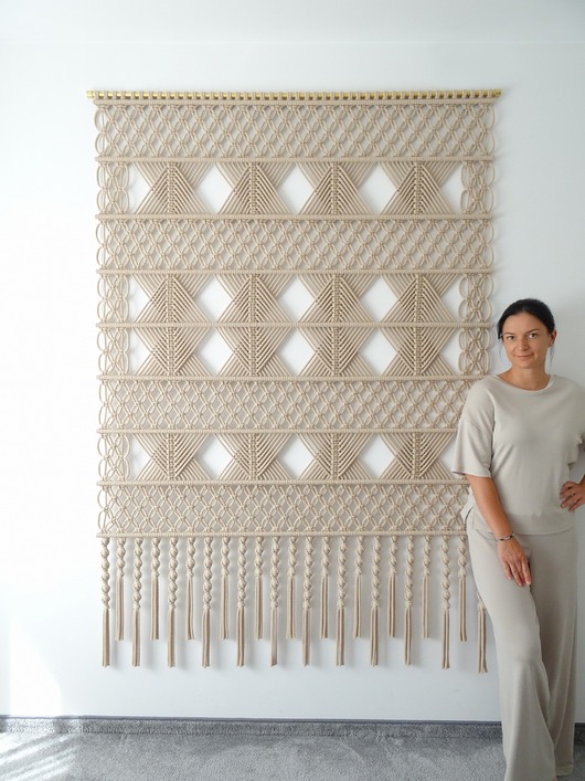 Ozdoby na ścianę Duża dekoracja ścienna geometryczna nowoczesna makrama gobelin WALLART 01