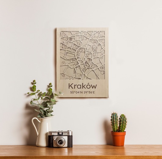 obrazy Drewniany obraz MAPA MIASTA Kraków Plan miasta