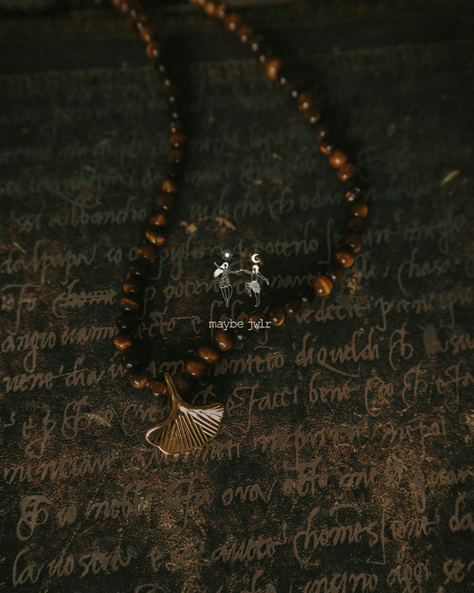 chokery Naszyjnik z tygrysiego oka z miłorzębem