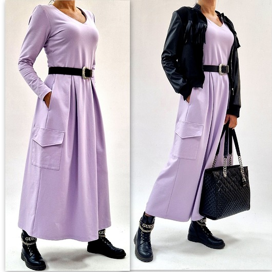 sukienki maxi damskie SUKIENKA  BAWEŁNA MAXI CARGO KIESZENIE 36-56