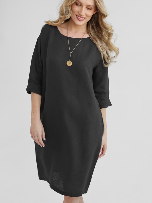 sukienki midi damskie Lniana Sukienka PEONY DEEP BLACK