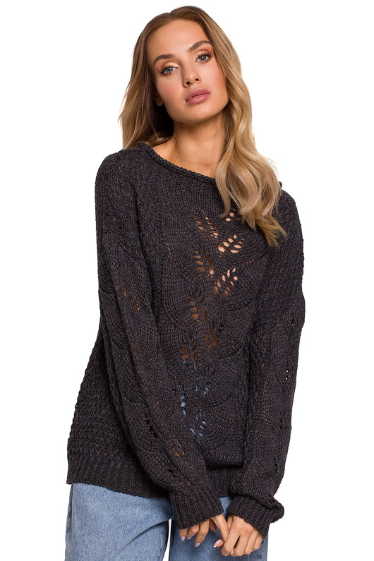 swetry damskie  Sweter z ażurowym wzorem-grafitowy(M-600)