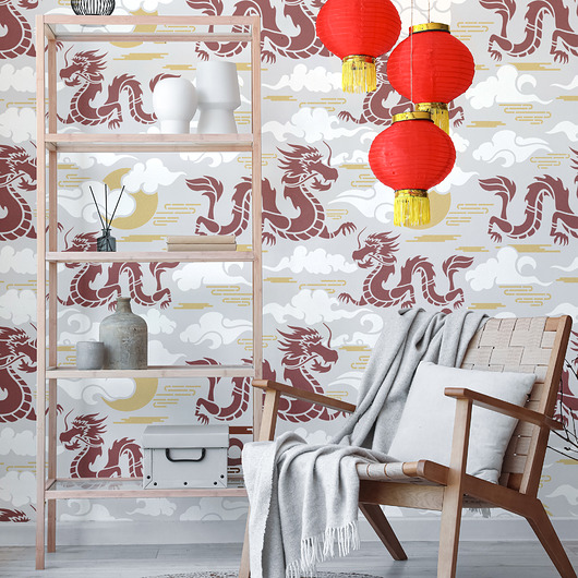 tapety i naklejki ścienne Powtarzalny szablon malarski / DRAGONS CHINOISERIE