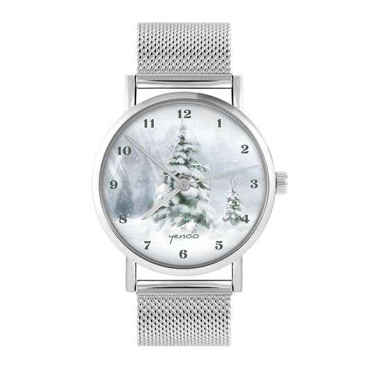 zegarki damskie Zegarek - Choinka, zimowy - bransoleta mesh