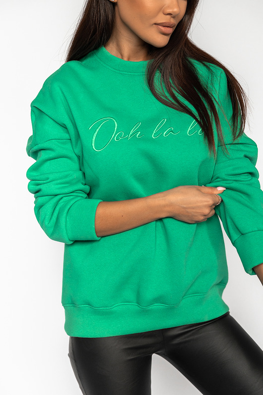 bluza bez kaptura damska Bluza oversize logo OOH LA LA GREEN