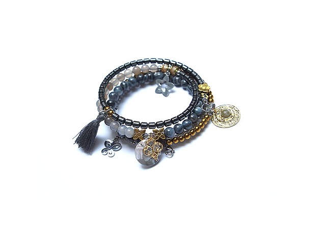 bransoletki z kamieni naturalnych Alloys  Collection  WRAPPED /steel & grey/ - bransoletka