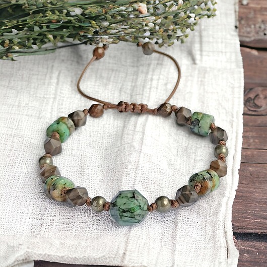 bransoletki z kamieni naturalnych Amulet - ZIEMIA - vol. IV :: turkus afrykański, jaspis, piryt