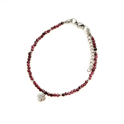 bransoletki z kamieni naturalnych Bransoletka granat, czterolistna kończyna