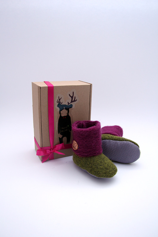 Bambosze / hand made / wełna / zielony & fiolet Mimi Monster
