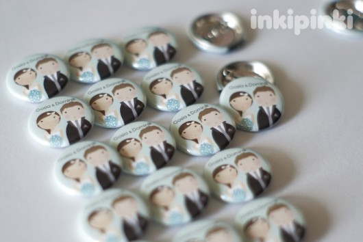 100 szt. przypinki ślubne Młoda Para 25 mm inkipinki