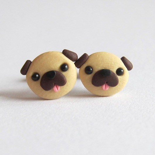 kolczyki z masy plastycznej Kolczyki sztyfty pieski buldog francuski kawaii