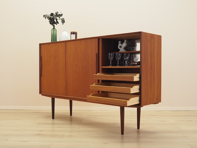 komody Highboard tekowy z barkiem, Dania, lata 60.