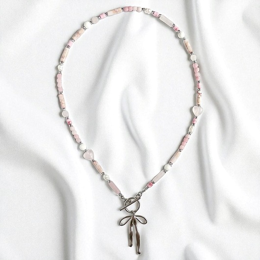 chokery Naszyjnik pinky pink : różowy naszyjnik z kokardką