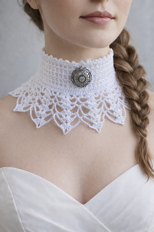 chokery Szydełkowy koronkowy naszyjnik biały