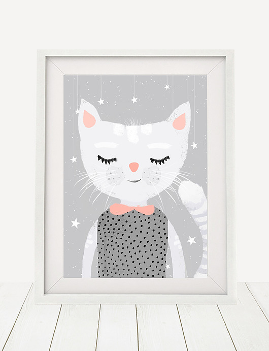 obrazy i plakaty do pokoju dziecięcego kotek|ilustracja dla dzieci A4