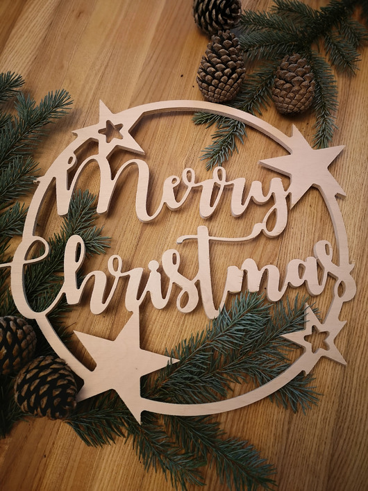 dodatki - różne Obręcz drewniana Merry Christmas 30 cm