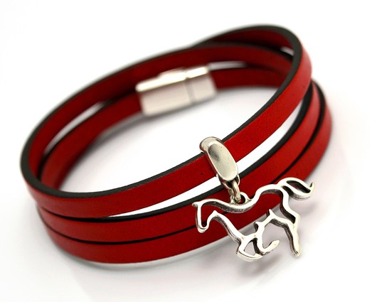 bransoletka skóra MAGNETOOS TRIPLE HORSE RED Beezoo