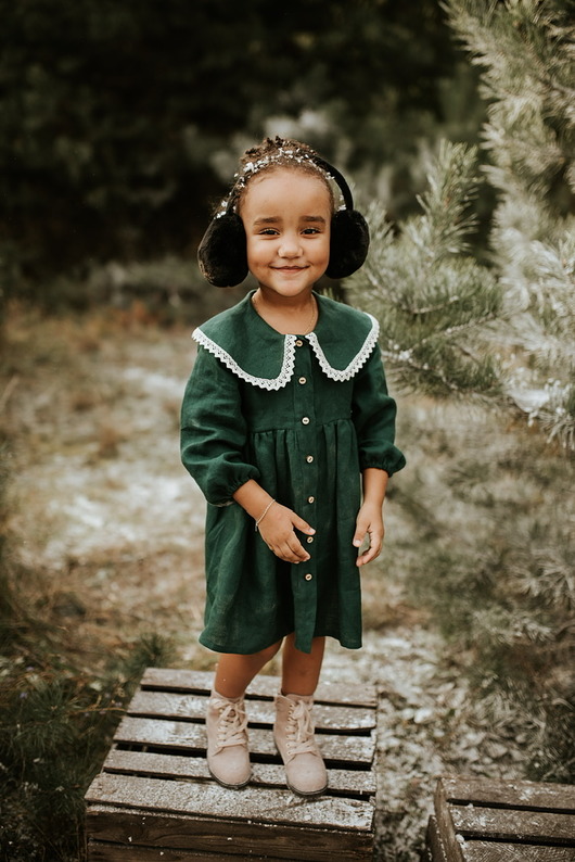 sukienki dla dziewczynki lniana świąteczna sukienka butelkowa zieleń