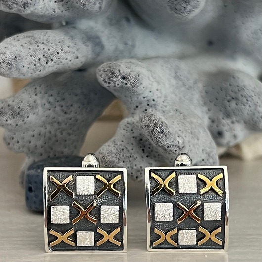 biżuteria męska Artystyczne spinki do koszuli ,  spinki do mankietów, srebro i złoto