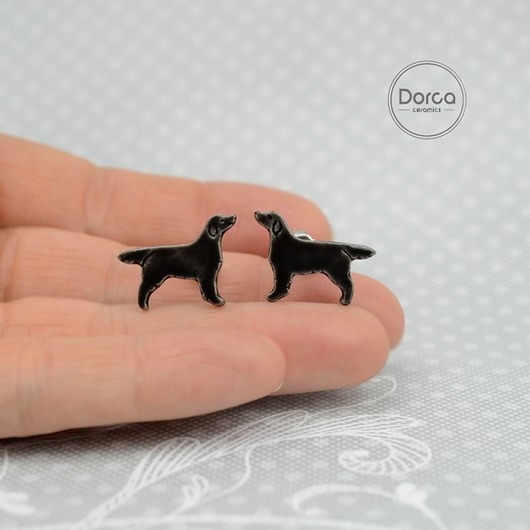 Flat coated retriever - ceramiczne kolczyki Dorca