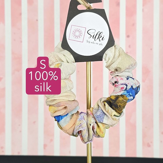 gumki do włosów S wąska gumka jedwabna do włosów jedwab naturalny scrunchie beżowa