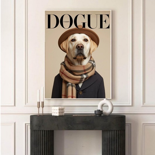 grafiki i ilustracje PLAKAT DOGUE labrador,  portret psa, okładka magazynu modowego